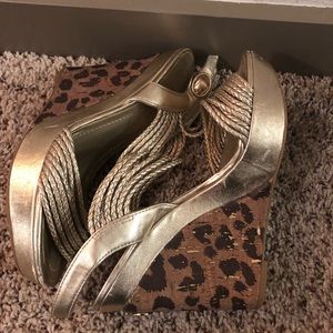 BCBG Gold Strappy Wedge